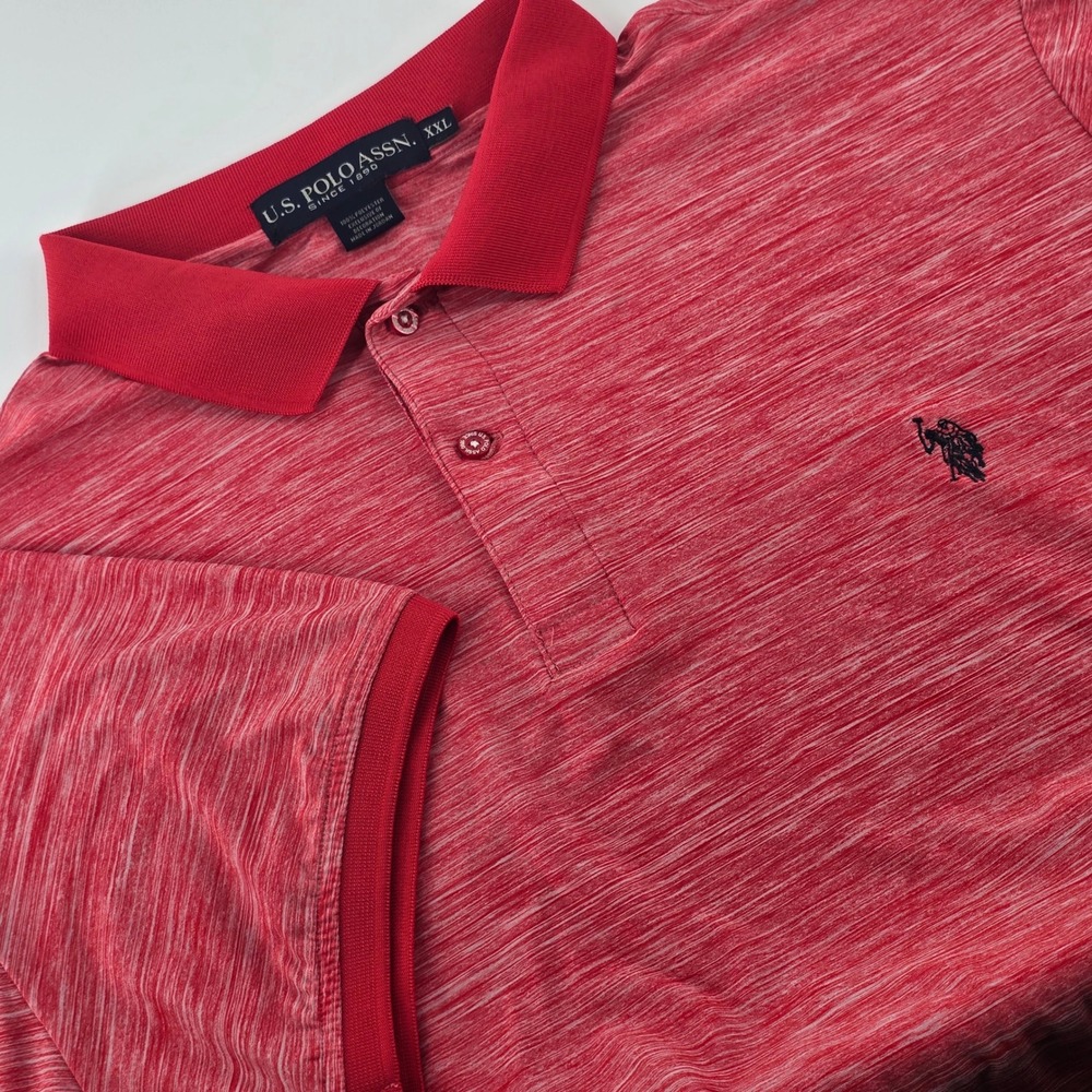 U.S. Polo Assn. Polo Shirt Mens XXL Red Space Dye Performance Short Sleeve Logo